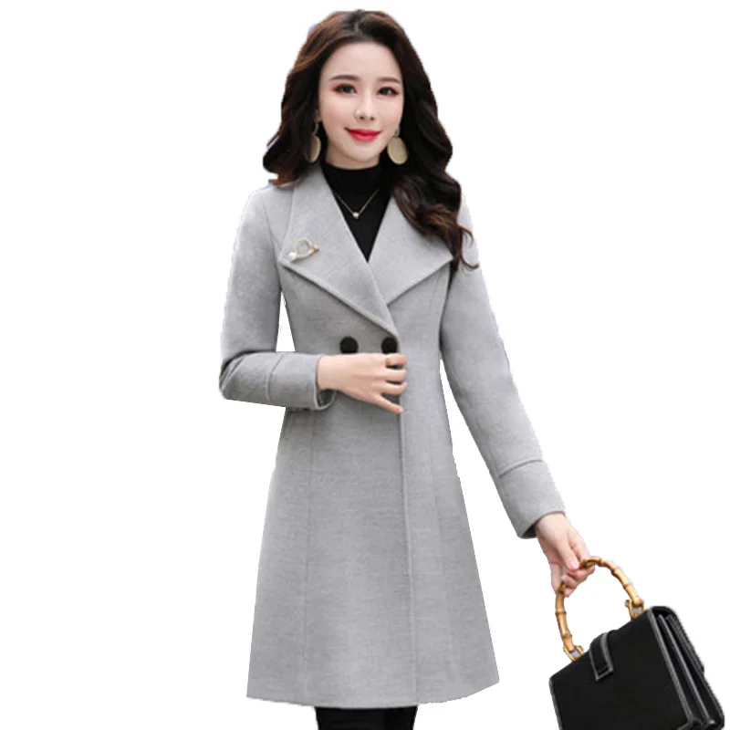

Autumn Winter Woolen's Coat Female Mid-Long Fashion Korean Loose Jacket Women Plus Size Slim fit Women Woolen Coat Overcoat 3XL