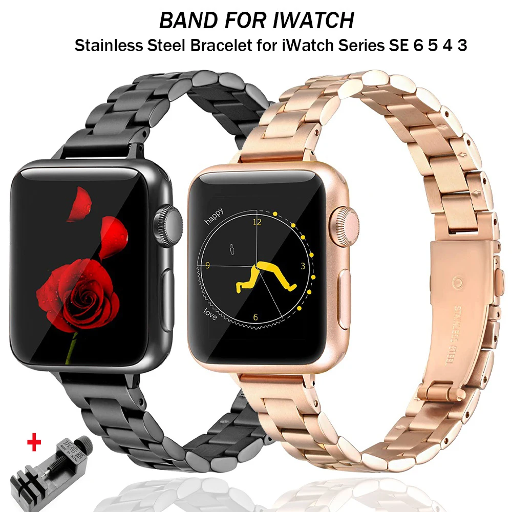 

Stainless Steel Band for Apple Watch 6 SE 40mm 44mm Slim Metal Link Bracelet Strap for iWatch Series 5/4/3/2 38mm 42mm Women