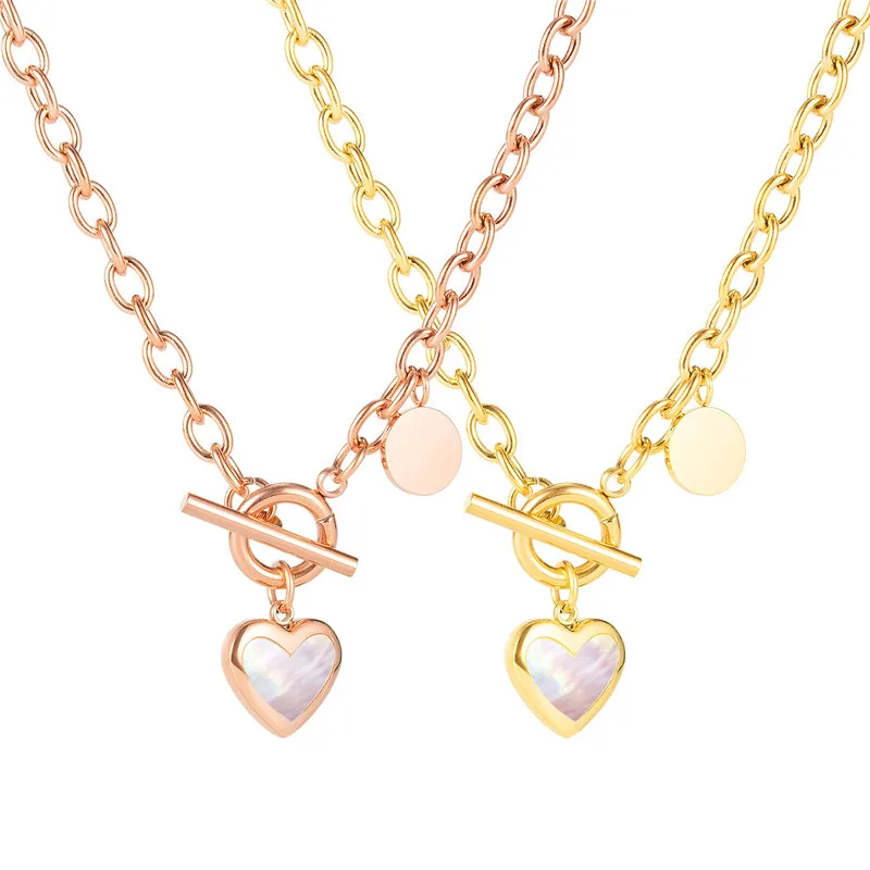 

2021 Trend Gift Female Length 460mm Fashion Stainless Steel Necklace For Women Rose Gold 24K Golden Heart Pendant Jewelry