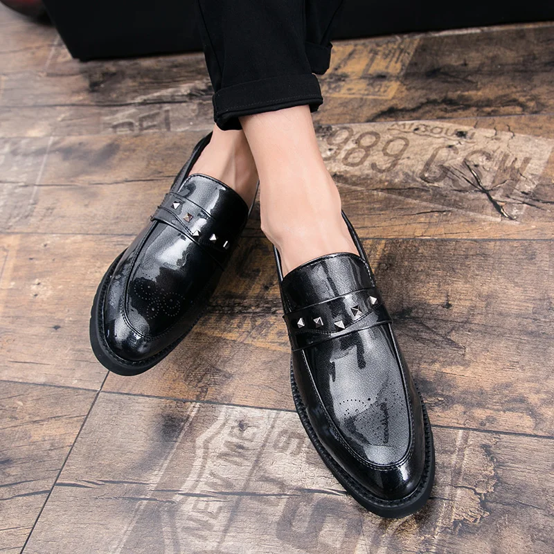 Брендовые мужские туфли весна-осень новые деловые лаковые кожаные лоферы броги