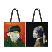 van gogh famous painting foldable storage shopping top handle bags for women tote handbags luxury designer shoulder shopper bag