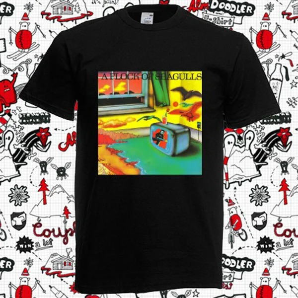 

New A Flock Of Seagulls Discografia Album Cover Men's Black T-Shirt Size S-3XL