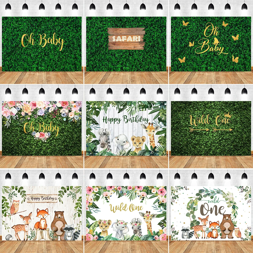 

Jungle Green Forest Happy Birthday Background Photography Woodland Safari Party Backdrop Newborn Animals Baby Shower Photo Shoot