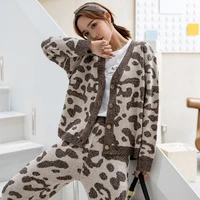 ladies two piece autumn and winter new product personality leopard print pullover long sleeved sweater simple pants suit