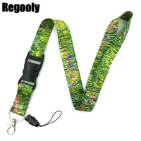 10pcs patch of grass oil painting keychain lanyards id badge holder id card pass gym mobile phone badge holder key straps