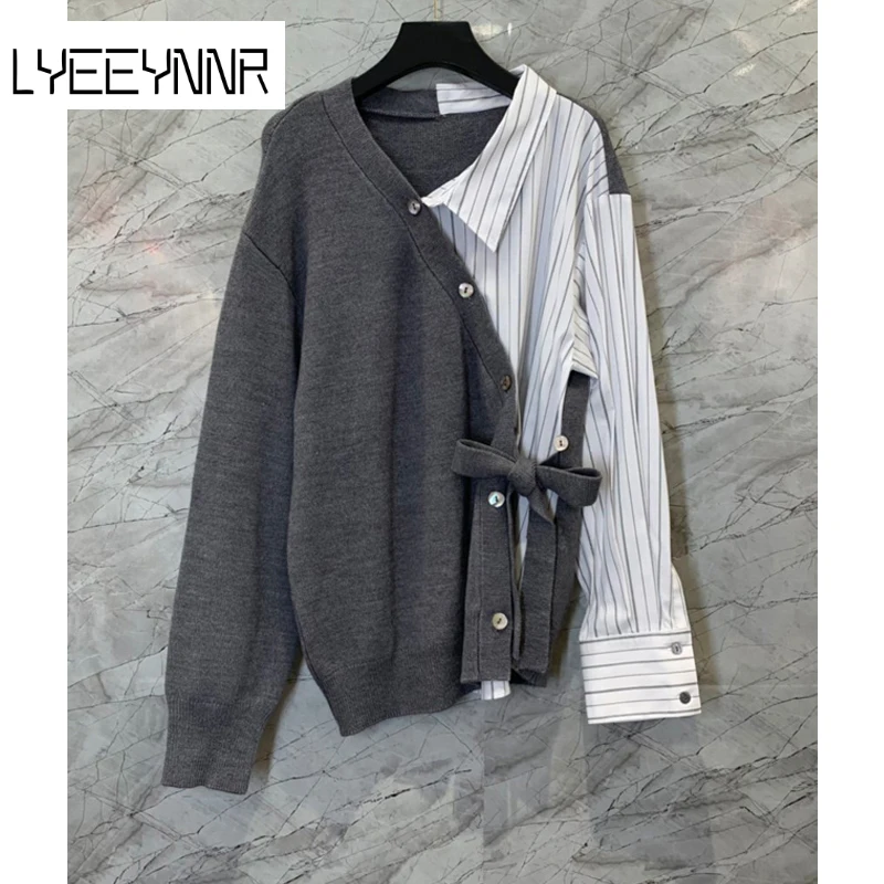 

Женский кардиган с асимметричным подолом, повседневный однобортный свитер в стиле пэчворк, зимняя одежда, Новое поступление, уличные джемп...