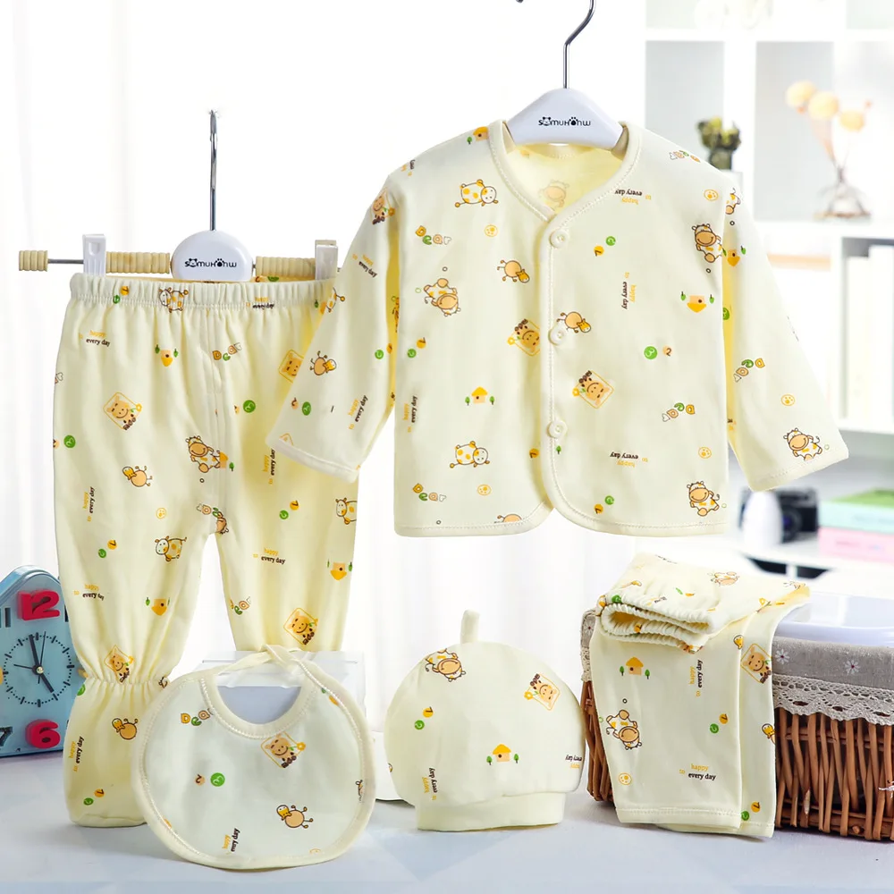 yellow 2 CYSINCOS комплект одежды унисекс из 5 предметов для малышей 0-3M, хлопковая одежда для новорожденных девочек комплект одежды для сна для маленьких мальчиков Одежда для новорожденных с мультяшным принтом Подарочный комплект - Цвет: yellow 2