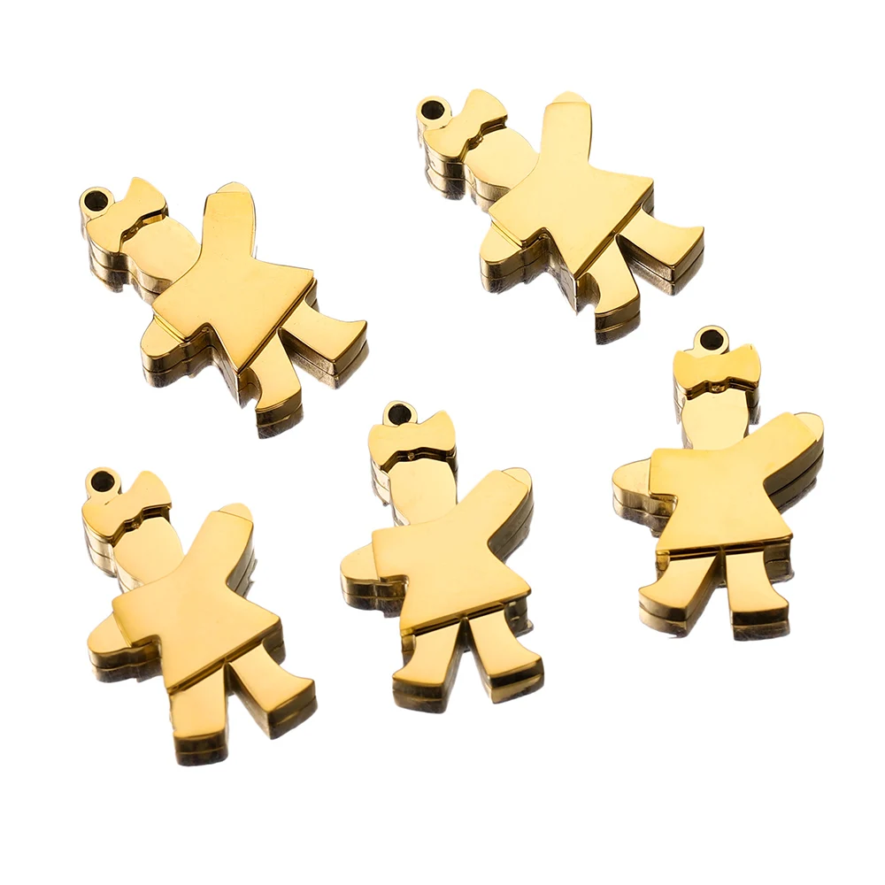 

5pcs LOT Stainless Steel Gold Boy Girls Small Charms Pendant Necklace Polished DIY Jewelry Making Supplies Charms Bulk Wholesale
