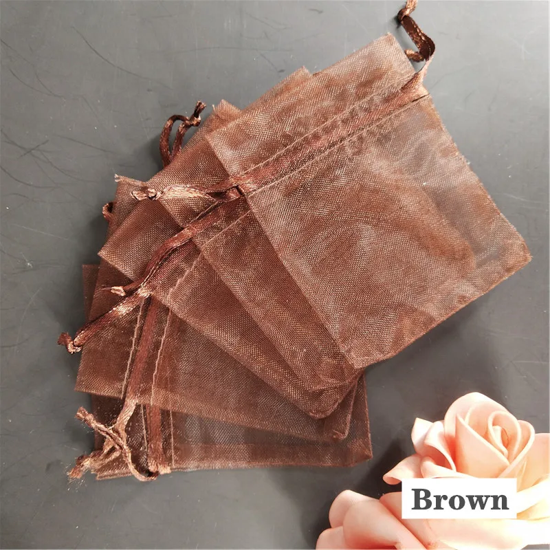 brown 50 шт. 7x9 9x12 15x20 красочные сумки из органзы Ювелирные изделия из тюля Сумки на Рождество свадьбу подарочная упаковка для конфет мешок Тюль fabric9Z - Цвет: brown