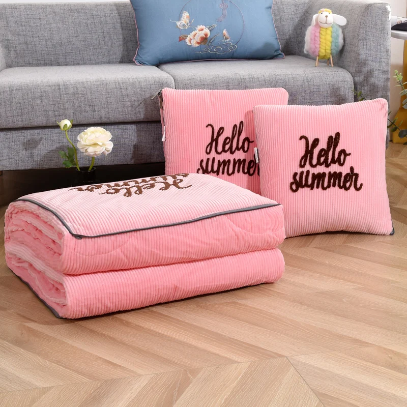 Складное розовое бархатное одеяло однотонная фланелевая подушка в стирке