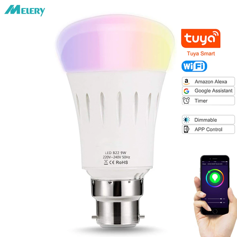WiFi умная Светодиодная лампа B22 Bayonet RGB меняющий цвет светильник лампы 9 Вт