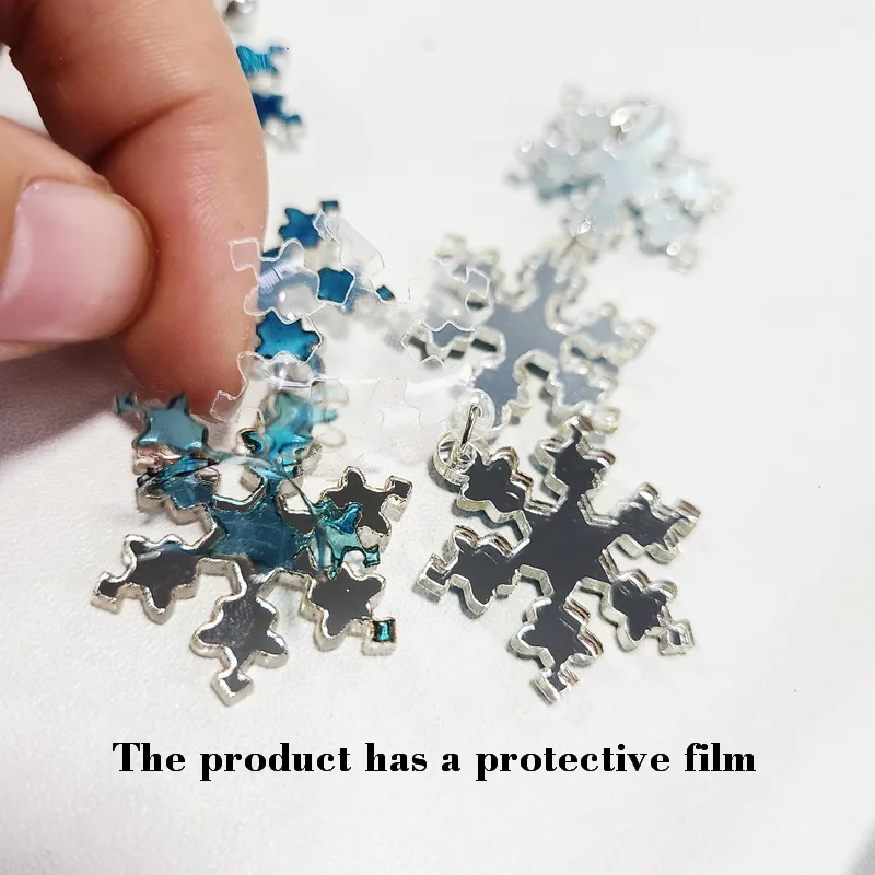 Cute Christmas Snowflake Drop Earrings For Women Xmas Silver Color Mirrored Acrylic Dangle Gift |