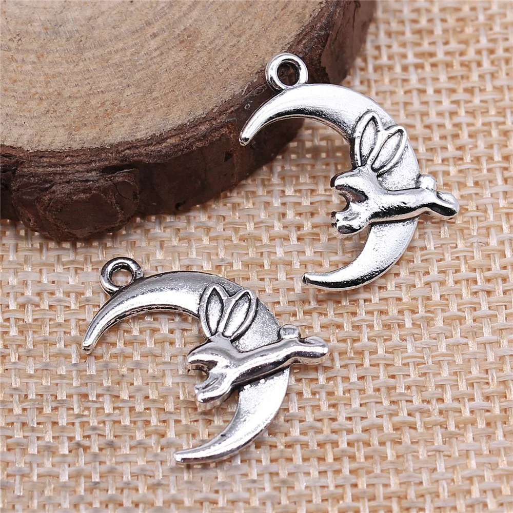 

Charms for Jewelry Making Findings Handmade DIY Craft 20pcs Antique Silver Color 22x17mm Moon Rabbit Charms Pendant