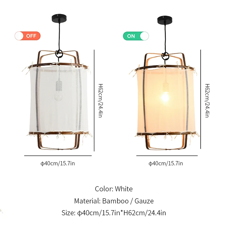 White gauze H62cm Скандинавские минималистичные подвесные светильники, осветительная льняная черная/белая бамбуковая Подвесная лампа для столовой, гостиной, спальни, Подвесная лампа - Цвет корпуса: White gauze H62cm