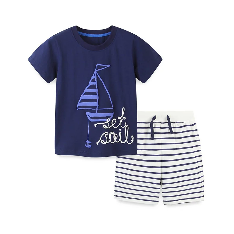 

New Summer Boys Short Sleeve Sets Cotton Hot Selling Kids Clothing Sets Tops + Shorts Childen's 2-7 Years Suits