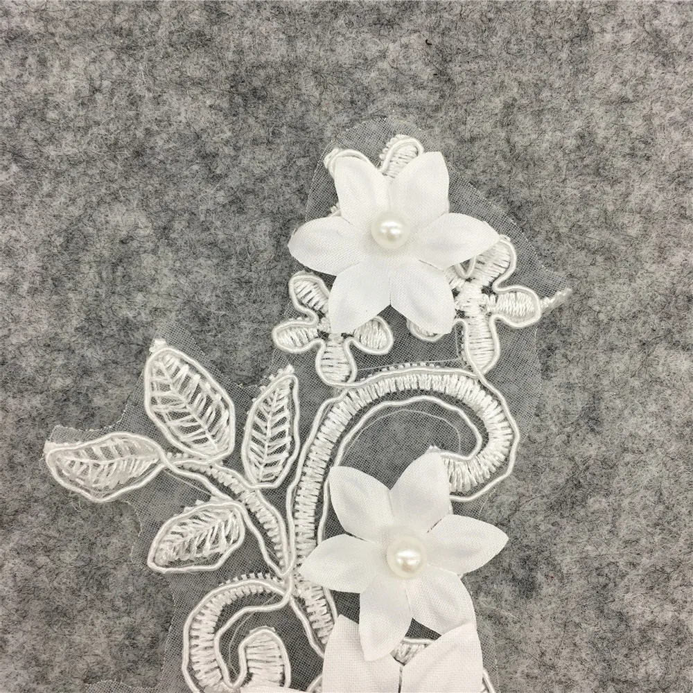Изысканный белый жемчуг 3D цветок вышитые кружева шитье для одежды аппликация