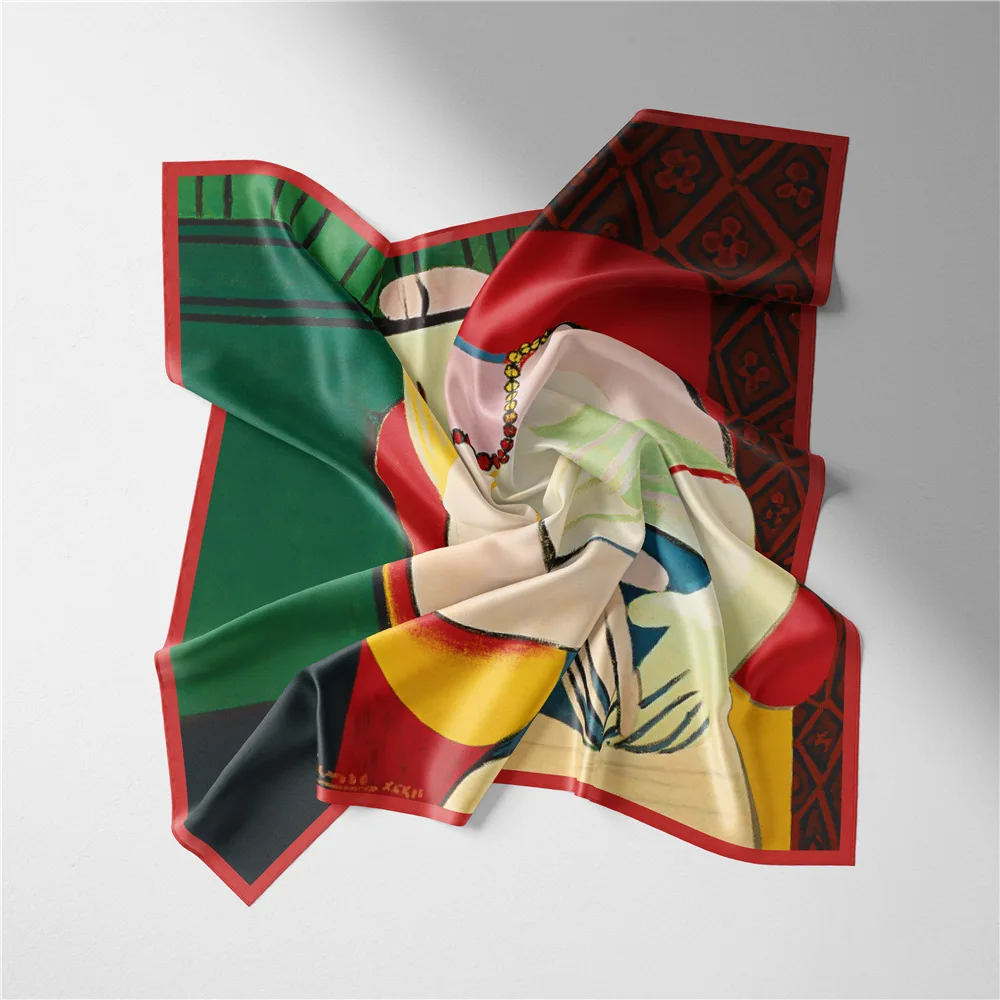 

2022 Spain New Fashion Picasso Dream Square Silk Shawl Scarf Office Lady Hair Tie Wrap Neck Headband Foulard Neckerchief 53*53cm