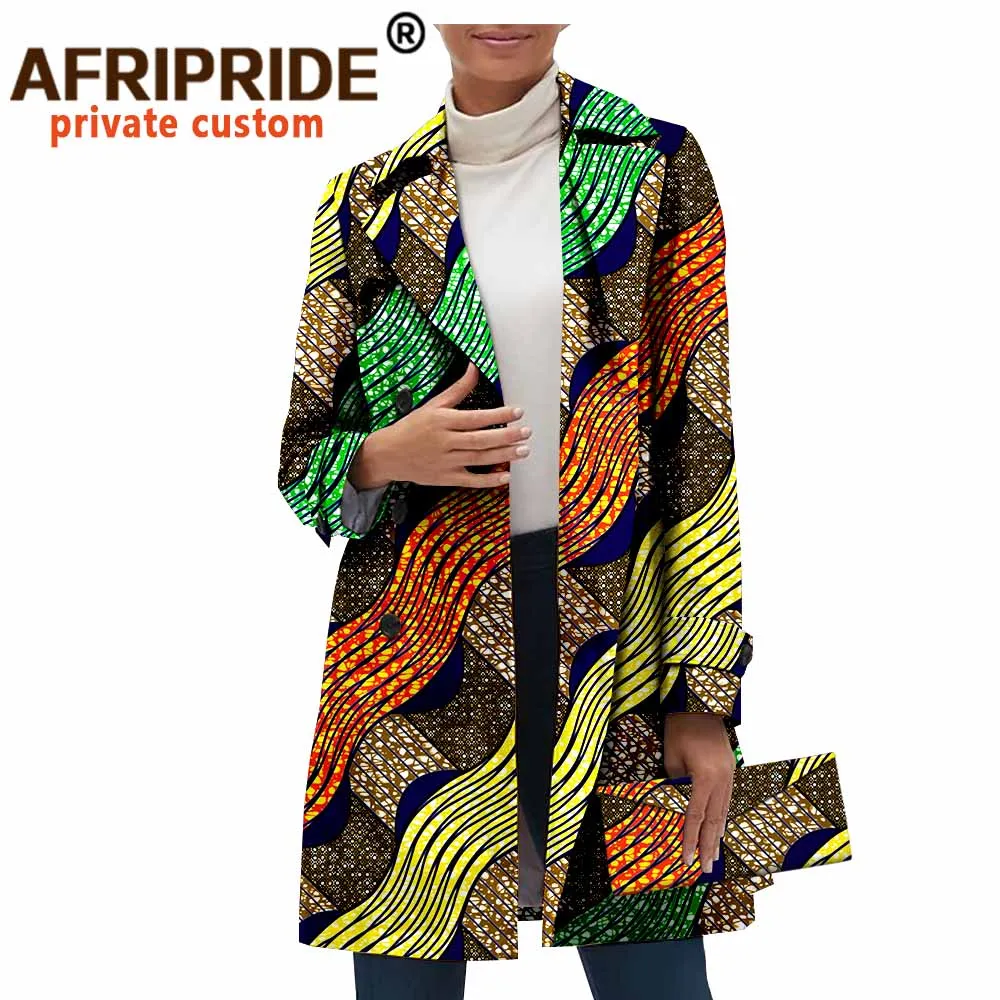 African Ankara Print Long Blazer for Women Afripride Full Sleeves Single Button Jacket+Matching Handbag A2024006