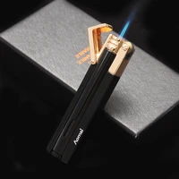 jet torch gas lighter compact butane turbo ultra thin lighter windproof metal cigar pipe lighter transparent fuel tank men gifts