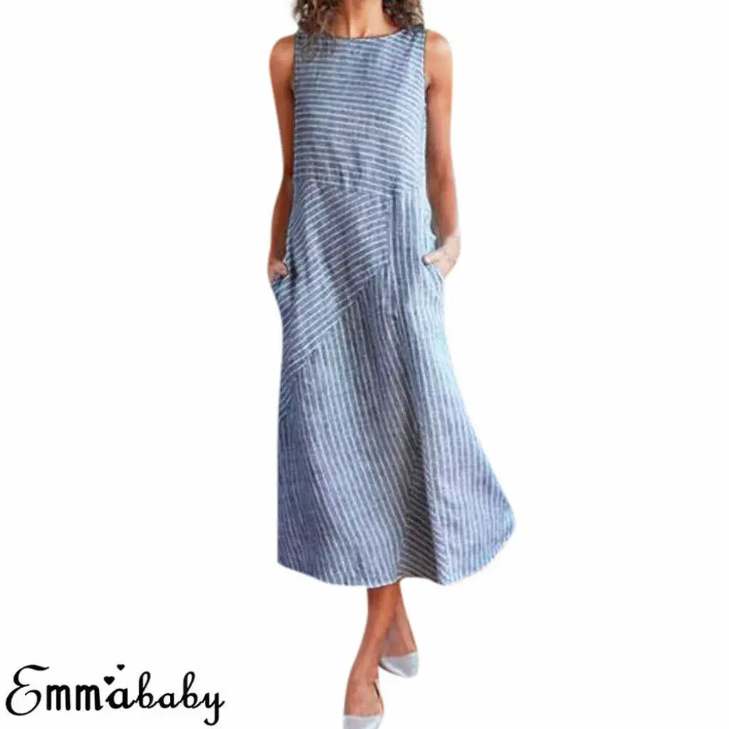 Лето 2019 женское пляжное Полосатое платье для маленьких девочек без рукавов