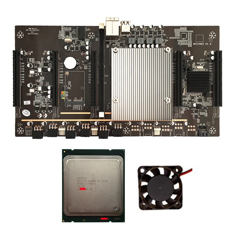 

X79 H61 BTC Mining Motherboard LGA 2011 DDR3 Supports 5XPCI-E 60mm Pitch RTX3060 Graphics Card with E5-2620 CPU+CPU Fan