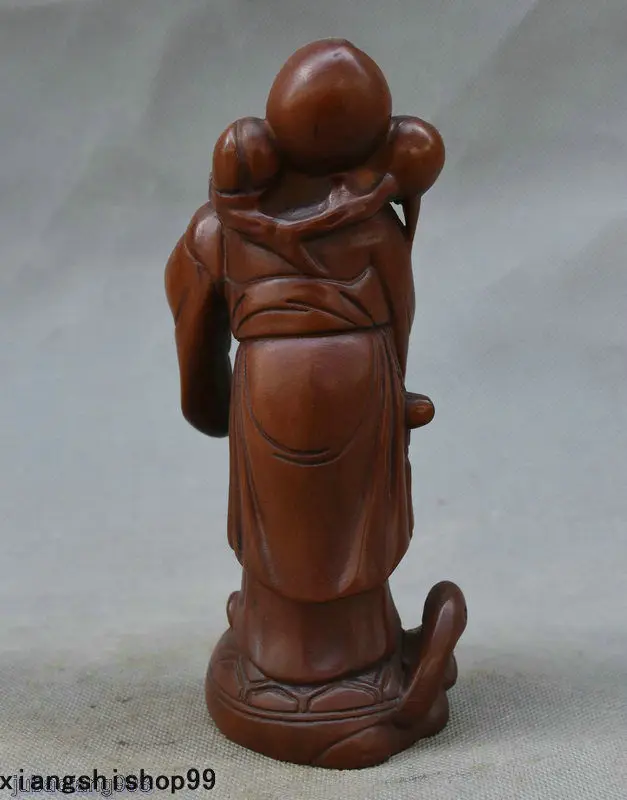 

Crafts statue Chinese Boxwood Wood Taoism god of longevity Peach Yuanbao Turtle Statue