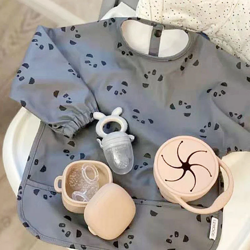 

Baby Kids Toddler Long Sleeve Scarf Waterproof Art Smock Feeding Bib Apron Pocket Infant Boys Girls Burp Cloth Banana Bibs New