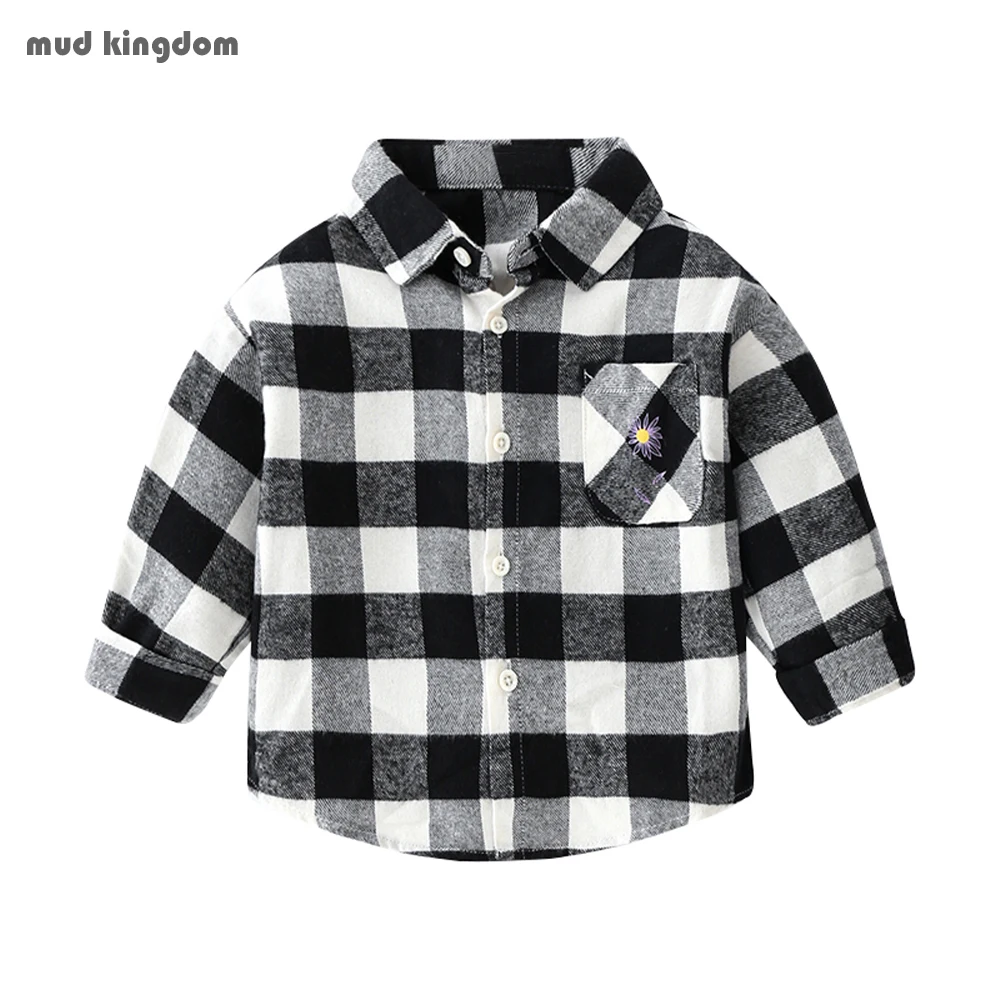 

Mudkingdom Boys Plaid Shirts Long Sleeve Autumn Winter Button Down Daisy Flower Causal Lapel Kids Clothes Children Tops