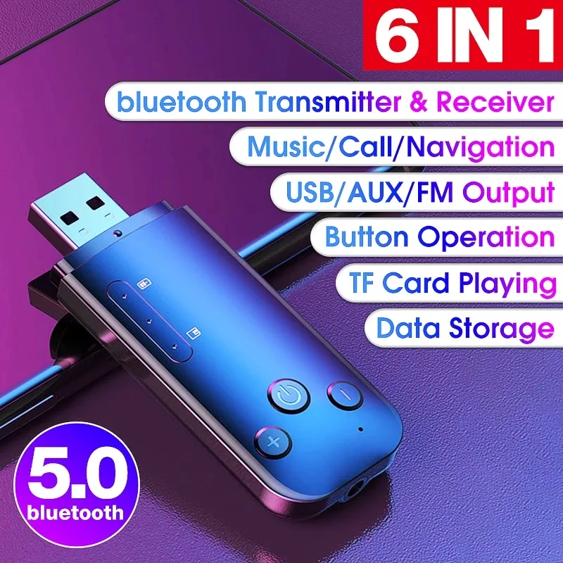 Мини bluetooth 5 0 беспроводной адаптер приемник передатчик USB AUX FM выход Поддержка для
