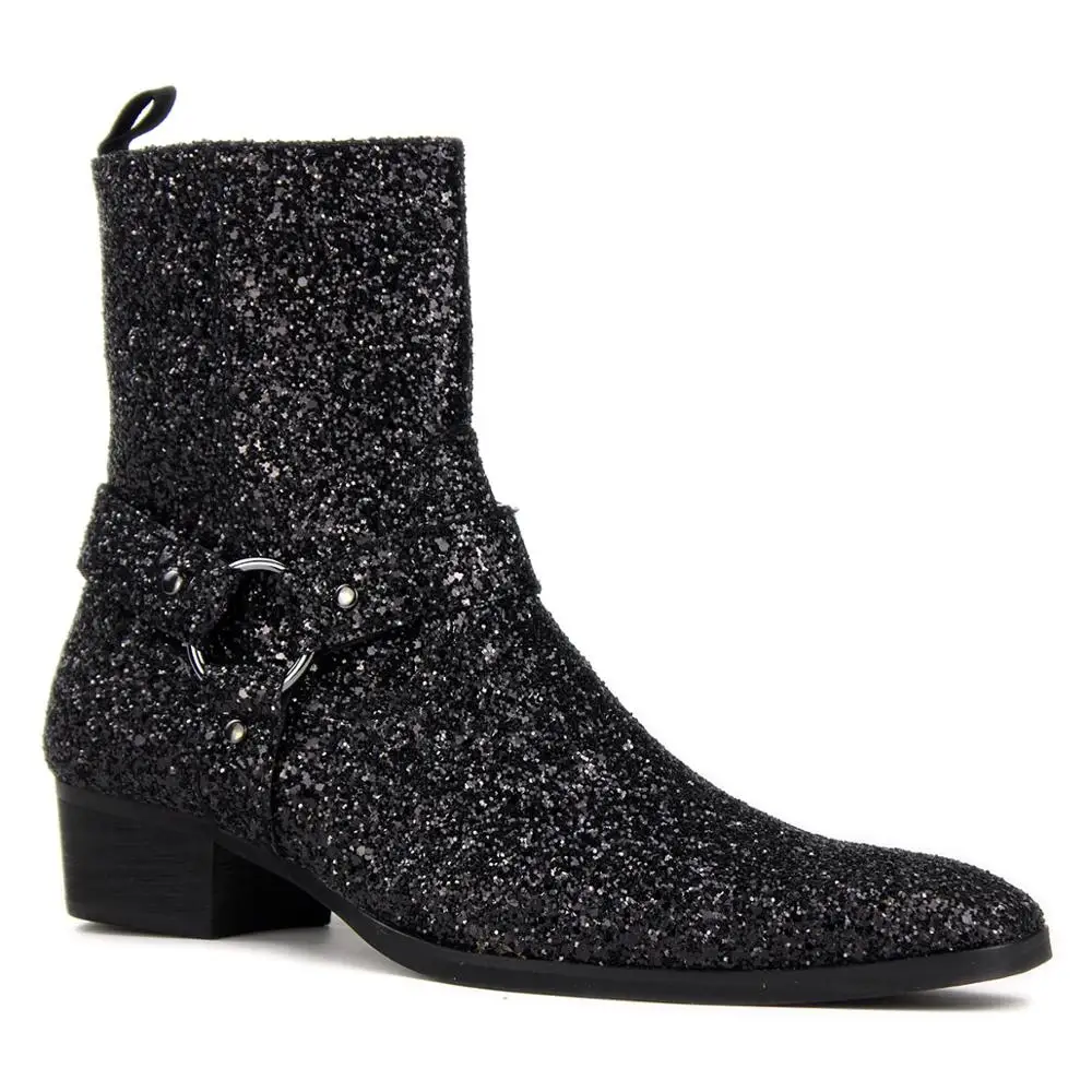 

Mens Dress Boots Chukka Designer Boots Glitter Boots Men Ankle Side Zipper Boots Chelsea Boots heel boots silver footwear
