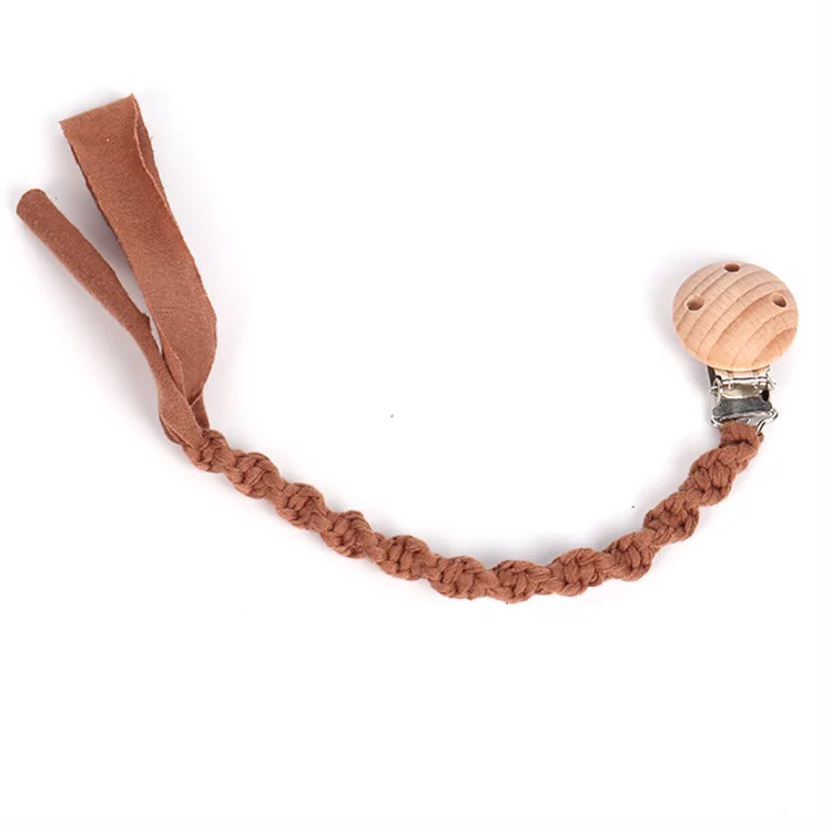 

Hand Woven Pure Cotton Braid Baby Pacifier Leashes Bebes Beech Tree Wood Clip Feeding Supplies