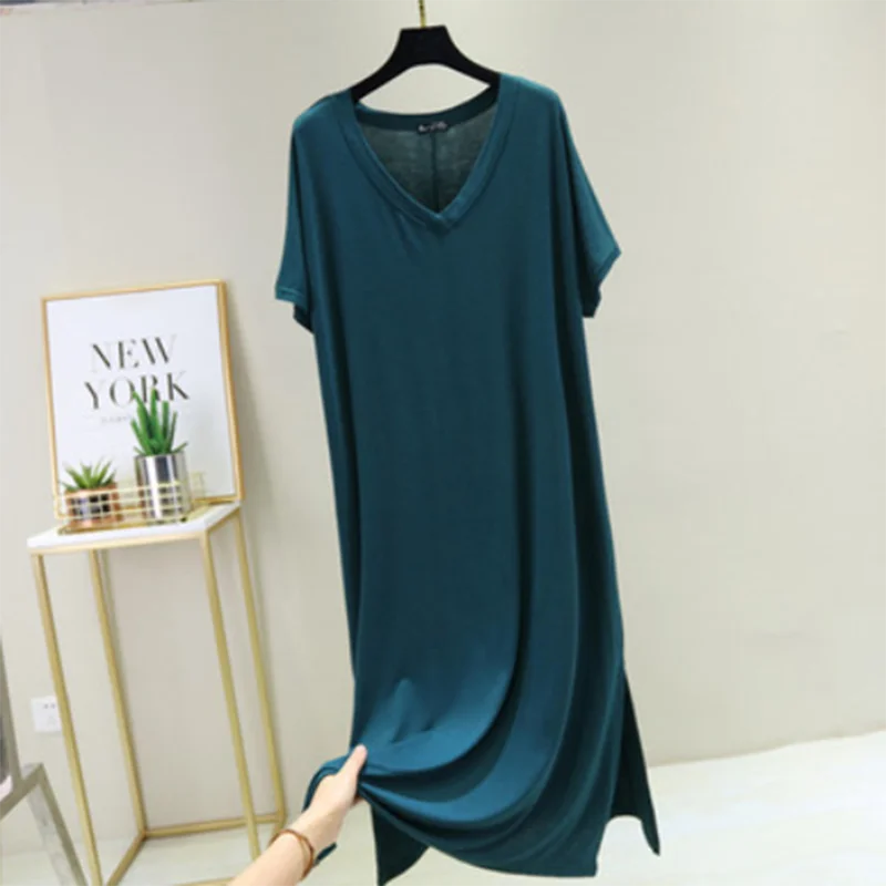 Женское летнее платье 2020 Новое модальное джокер с коротким рукавом v-образным