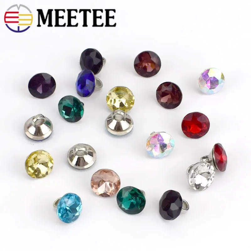 Meetee 100 шт. 9 мм Стразы пуговицы стеклянная Алмазная рубашка хвостовик Пряжка DIY
