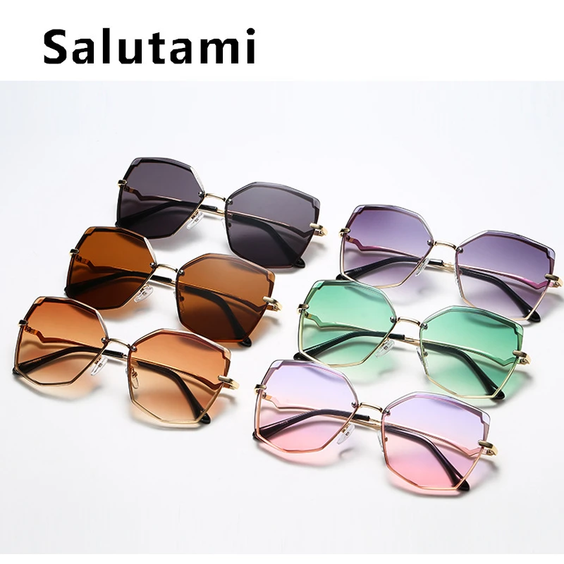 

Cuting Rimless Cat Eye Sunglasses For Women 2021 New Fashion Polygon Gradient Female Sun Glasses Uv400 Goggle Oculos Feminino