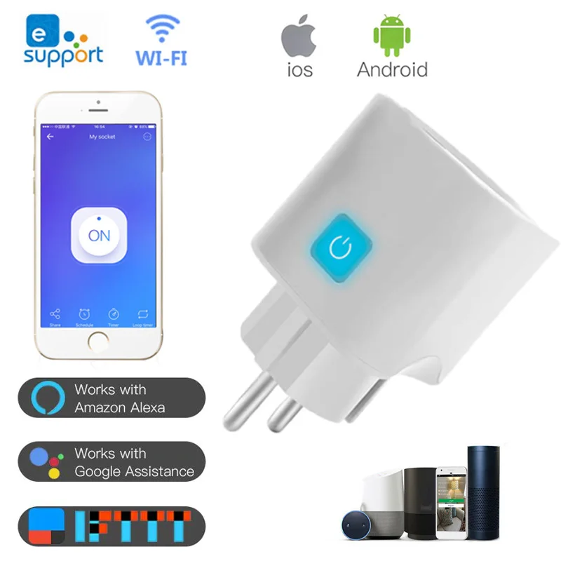 

eWelink Smart Plug WiFi Socket EU 10A Power Monitor Timing Function eWelink APP Control Work With Alexa Google Assistant 90-250V