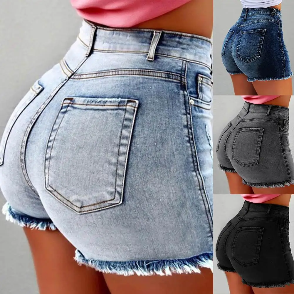 Summer High Waist Denim Shorts Women's Fringe Frayed Ripped Jeans Hot Panter