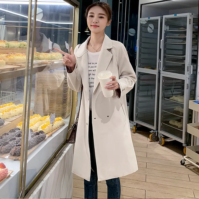 

Женская Вельветовая ветровка средней длины из оленьей кожи, весна-осень 2023, корейский двубортный Повседневный тренчкот, Женское пальто, H1849