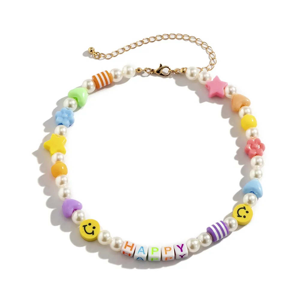 

Charmsmic Sexy Ethnic Jewelry Accessories Smile Face Short Choker Necklace Women Imitation Pearl Soft Beaded Charm Necklaces