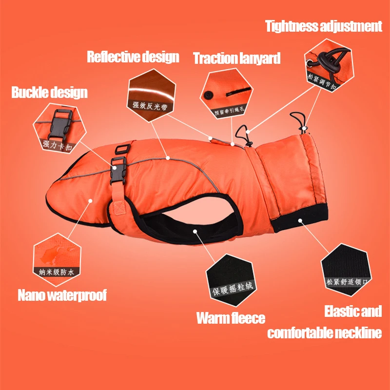 Одежда для больших собак водонепроницаемый жилет куртка осенне-зимнее теплое