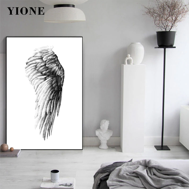 

Black and White Single Wing Canvas Painting Custom Simple Modern Sketch Art Print Poster Wall Picture for Living Room Home Decor
