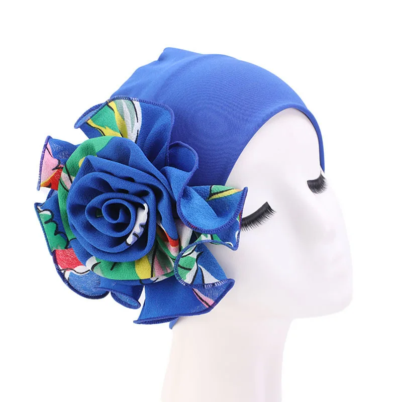 

Women King Flower Elastic Hair Caps Bonnet African Turban Headscarf Hijab Wedding Party Cap Turbante Mujer Styling Accessories