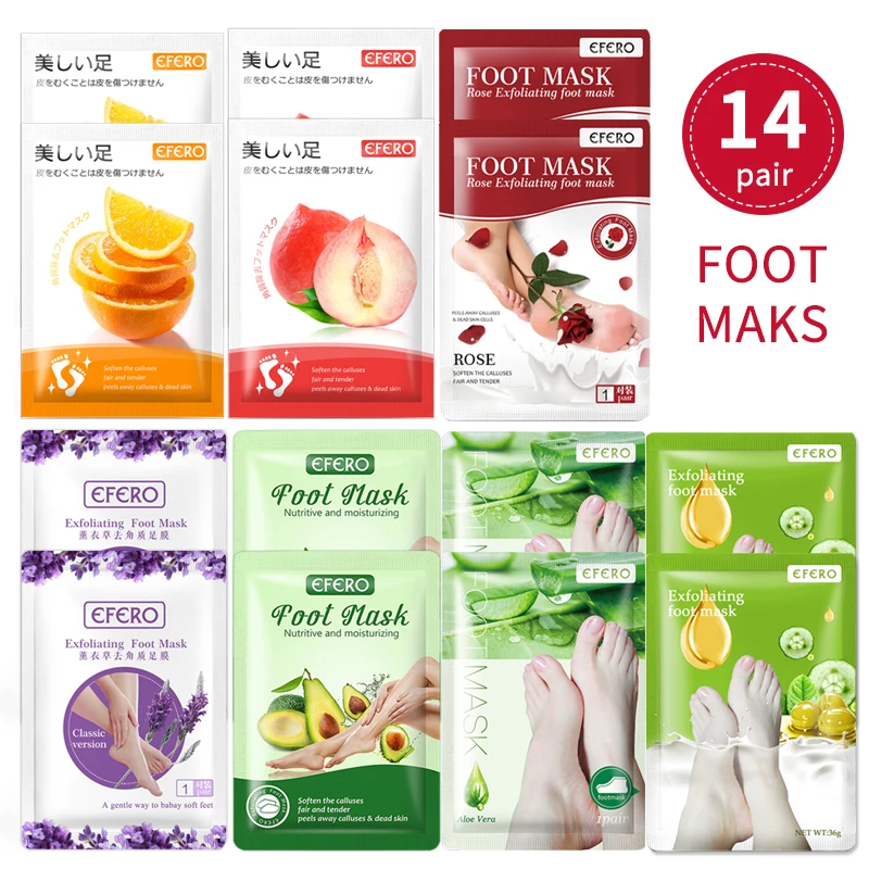 

14Pair Peeling Foot MaskExfoliating Dead Skin Whitening Foot Care Peeling Mask Pedicure Socks Feet Mask for Legs Heels
