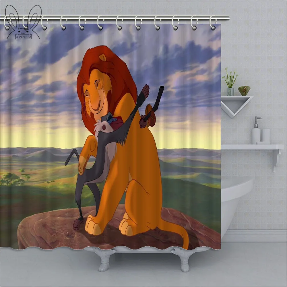 Ablisia Король Лев Simba Декор занавеска для душа полиэстер водонепроницаемый экологически чистый ванная комната занавеска детский душ с крючками - Цвет: 71091