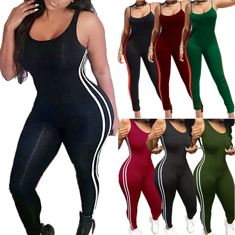 

Casual Women Sport Gym Side Stripe Running Fitness Leggings Pants Jumpsuit Athletic Romper