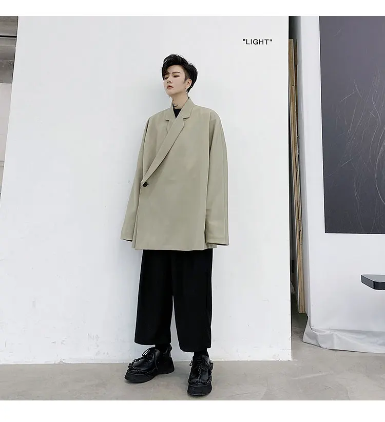 

Men Diagonally Button Casual Blazers Suit Jacket Male Japan Style Vintage Fashion Streetwear Hip Hop Loose Suit Coat