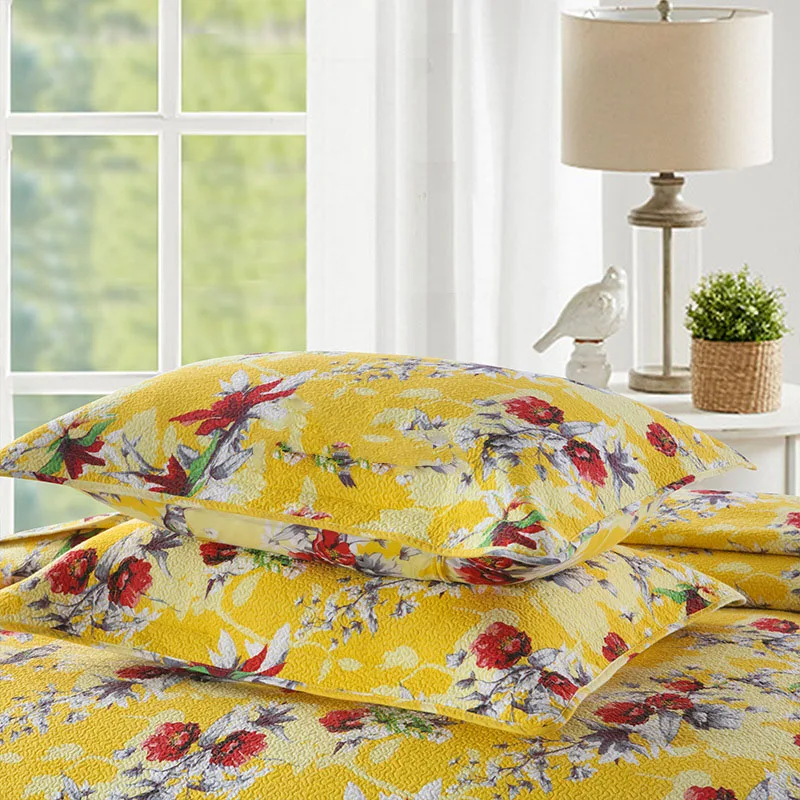 Comprare Trapunta In Cotone CHAUSUB 3 Pezzi Copriletto Stampa Gialla Sul Copriletto Federa Copriletto Matrimoniale Coperta Estiva Per Letto Matrimoniale