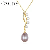 czcity freshwater pearls pendant necklace for women engagement vine shaped 100 sterling 925 silver fine jewelry wedding fn 0287