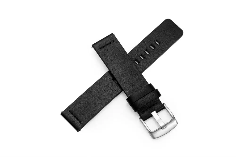 Black Silver 22 мм 20 мм ремешок для часов из натуральной кожи для samsung Galaxy Watch 42 46 мм gear S3 Frontier Quick Release 24 18 ремешок для Amazfit Bip - Цвет ремешка: Black Silver