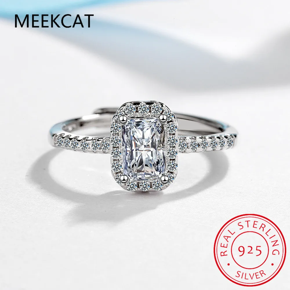 

Classic Rectangular Cutting Clear CZ Ring Solid 925 Sterling Silver Luxury Finger Rings For Women Wedding Fine Jewelry