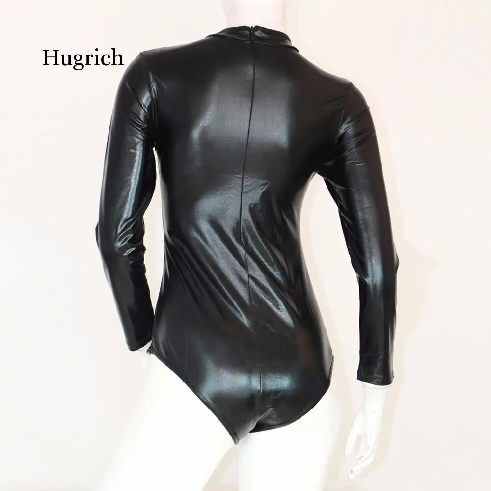 

Plus Size Women Leather Bodysuit Long Sleeve Lace-Up Club Jumpsuit Pu Romper Teddy Latex Catsuit Catwomen